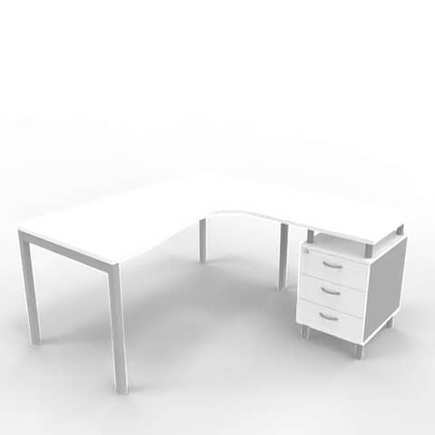 Scrivania con cassettiera a destra piano bianco 160x165xH.75 …
