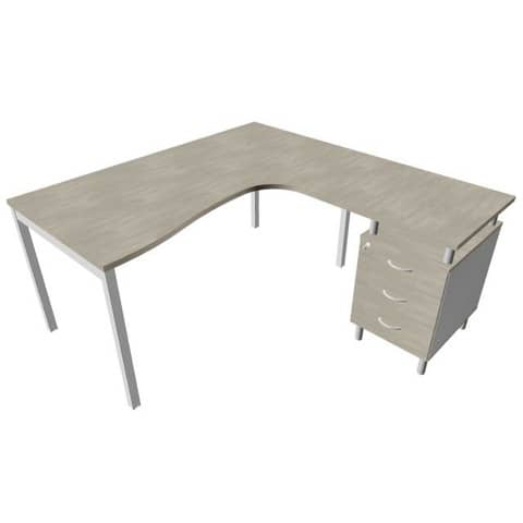 Scrivania con cassettiera a destra piano cemento 160x165xH.75 …