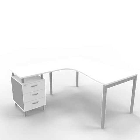 Scrivania con cassettiera sinistra piano bianco 160x165xH.75 cm …