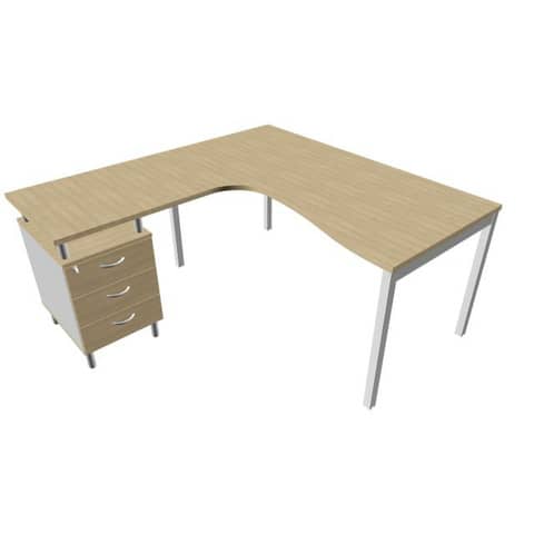 Scrivania con cassettiera sinistra piano rovere 160x165xH.75 cm …