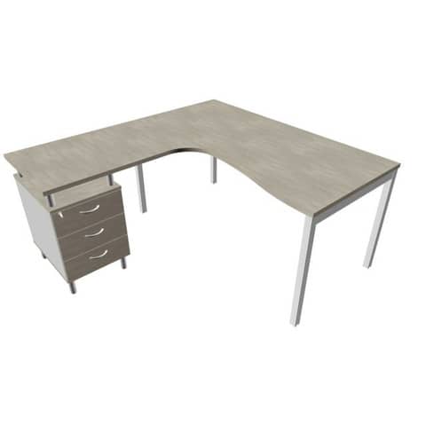Scrivania con cassettiera sinistra piano cemento 160x165xH.75 cm …