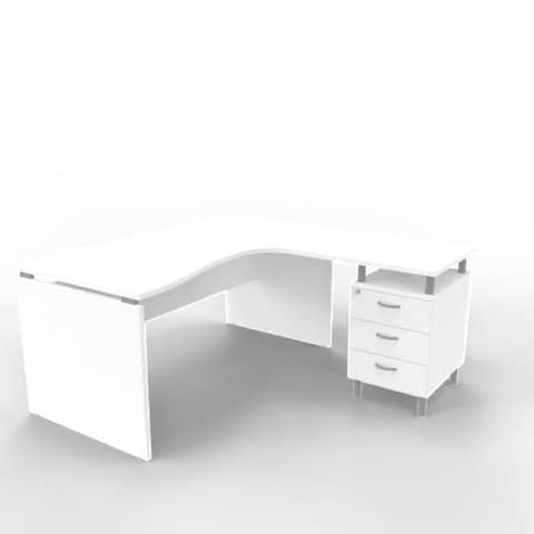 Scrivania con cassettiera destra piano bianco 160x165xH.75 cm …
