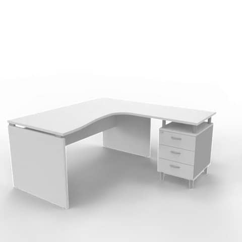 Scrivania con cassettiera destra piano grigio160x165xH.75 cm fianco …
