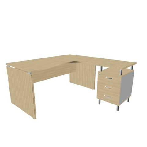 Scrivania con cassettiera destra piano rovere 160x165xH.75 cm …