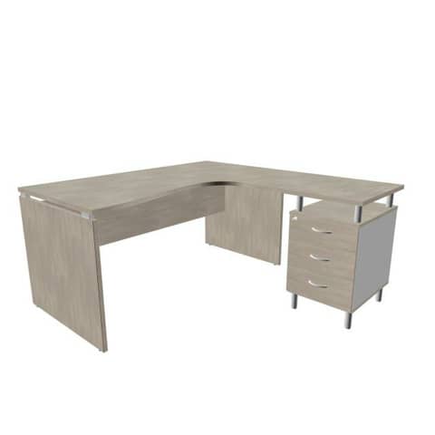 Scrivania con cassettiera destra piano cemento 160x165xH.75cm fianco …