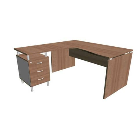 Scrivania con cassettiera sinistra piano noce canaletto160x165xH.75 cm …