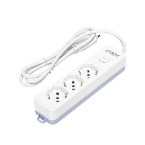 Multipresa con interruttore 16A - cavo 1,5 m - bianco e grigio Aigostar a 3 vie P40 - 281724