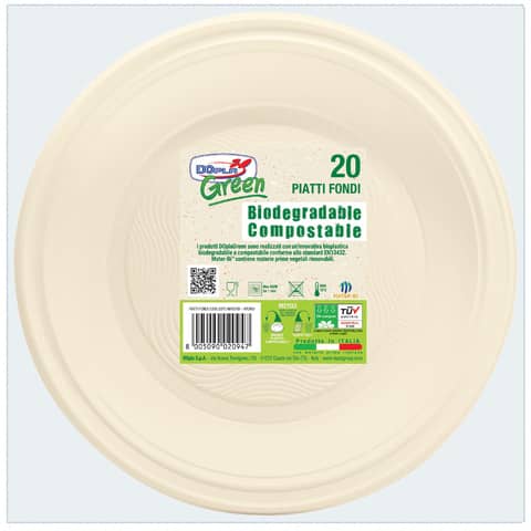 Piatti fondi biodegradabili e compostabili Dopla Green avorio Ø 205 mm - conf. 20 pz - 11797