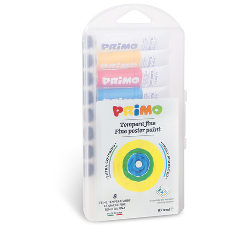 Tempere 12 ml - scatola in polipropilene 8 tubetti Primo assortiti - 441T8SP