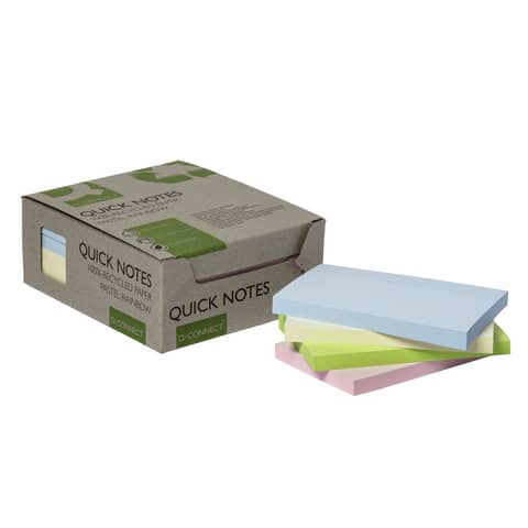 Foglietti riposizionabili riciclati Q-Connect 127x76 mm assortiti pastello - conf. 12 blocchetti da 100 ff - KF17325