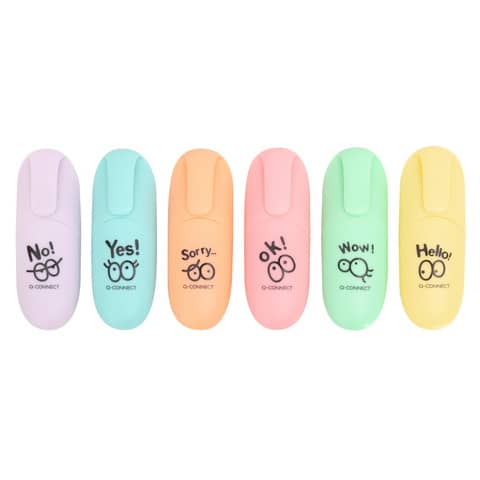 Set mini evidenziatori Q-Connect Joyful Pastel 1-5 mm - colori pastello assortiti - conf. 6 pezzi - KF17419
