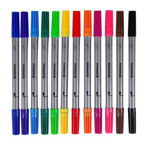 Penne Donau Duo Fiber doppia punta fine-larga in fibra - colori assortiti - conf. 12 pz - 322142