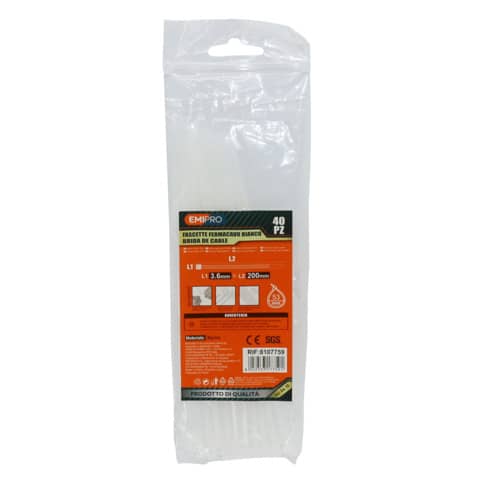 Fascette fermacavo in nylon Emi - 200x3,6 mm - colore bianco - conf. 40 pezzi - 8107759