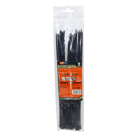 Fascette fermacavo in nylon Emi - 300x3,6 mm - colore nero - conf. 40 pezzi - 8107780