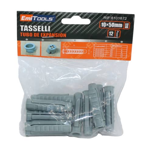 Tasselli in nylon per muro Emi 5 cm x Ø 10 mm - colore grigio - conf. da 12 pezzi - 8101872