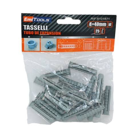Tasselli in nylon per muro Emi 4 cm x Ø 8 mm - colore grigio - conf. da 25 pezzi - 8101871
