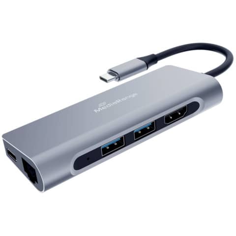 Adattatore multiplo Media-Range USB Type-C® 7-in-1 argento MRCS510