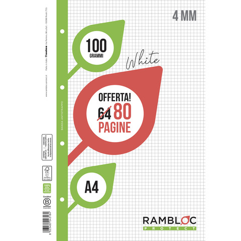 Ricambi per quaderni ad anelli Rambloc - A4 - 100 g/m² - 32+8 ff - 4M - 90524318