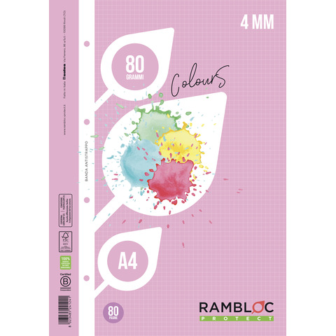 Ricambi rinforzati per quaderni ad anelli Rambloc - A4 - 80 g/m² - 40 ff - 4M - rosa - 90524124