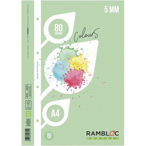 Ricambi rinforzati per quaderni ad anelli Rambloc - A4 - 80 g/m² - 40 ff - 5M - verde - 90524355