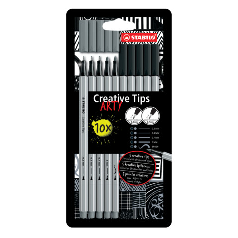 Stabilo Creative Tips - conf. 10 pz - nero e grigio 89/10-1-20