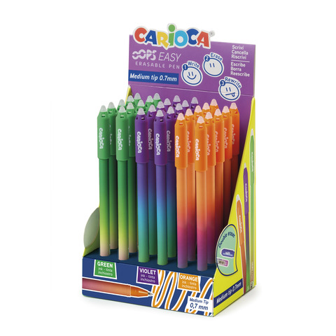 Espositore 30 penne cancellabili Carioca Oops Easy punta media 0,7 mm colori assortiti - 41029
