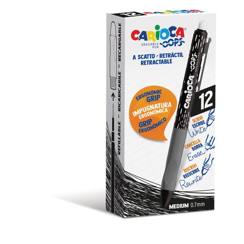 Penne a scatto cancellabili Carioca OOPS inchiostro termosensibile M 0,7 mm conf. da 12 nero - 43043/01