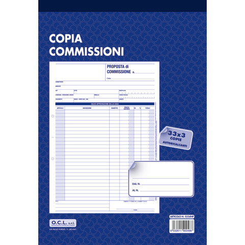 Blocco copia commissioni O.C.L. 21x30,5 cm 33x3 copie …