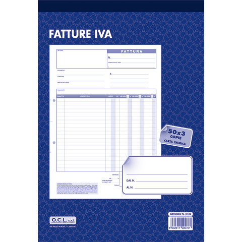 Blocco fatture IVA O.C.L. 21x30,5 cm 50x3 copie …