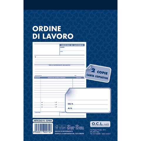 Blocco ordine di lavoro O.C.L. 14,4x21,6 cm 100 …