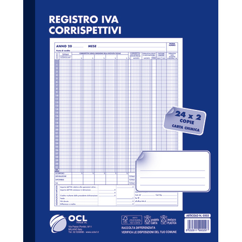 Blocco registro IVA dei corrispettivi O.C.L. 24x2 copie …