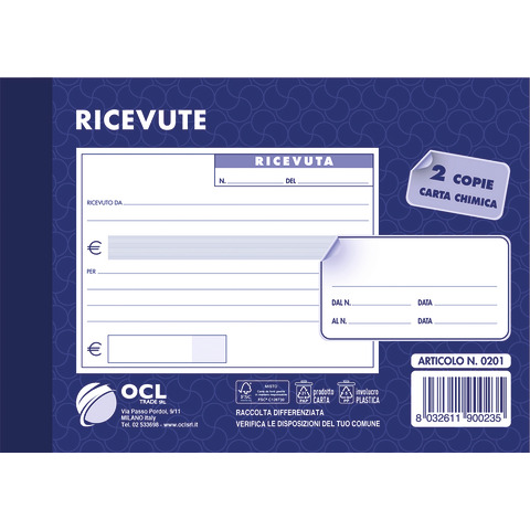 Blocco ricevute generiche O.C.L. formato 15x10 cm 50x2 …