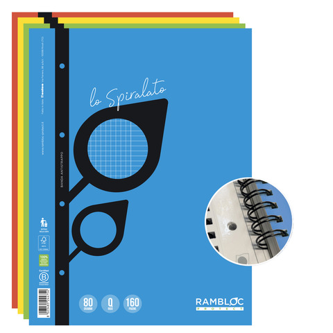 Maxi quaderno Spiralato rinforzato Rambloc A4 - 80 ff - conf. da 4 pz - rigatura 0Q - 90524331