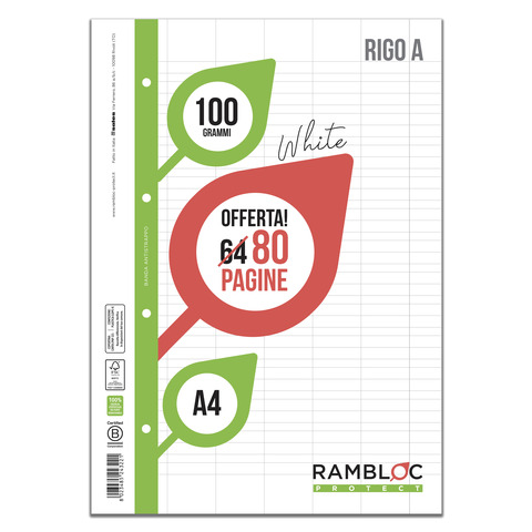Ricambi rinforzati per quaderni ad anelli Rambloc - A4 - 100 g/m² - 32+8 ff - A - 90524322
