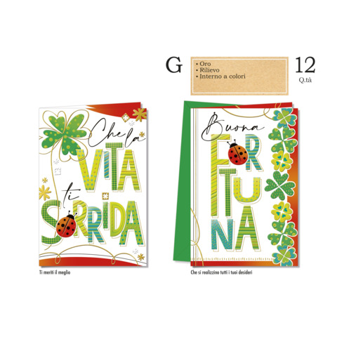 Biglietti augurali fortuna Cromo assortiti in 2 soggetti …