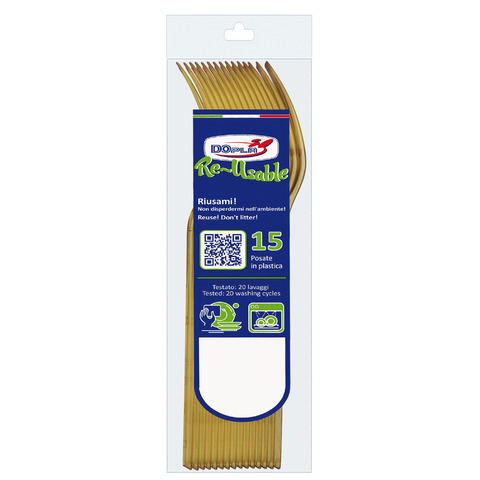 Forchette Dopla Reusable Compact in PS oro 180 mm - conf. 15 pz - 03981