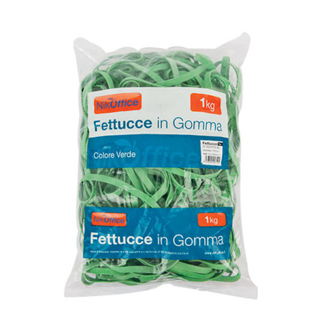 Fettucce in gomma verde 8 mm Nikoffice in busta da 1 Kg - Ø 120 mm - 06NIK030