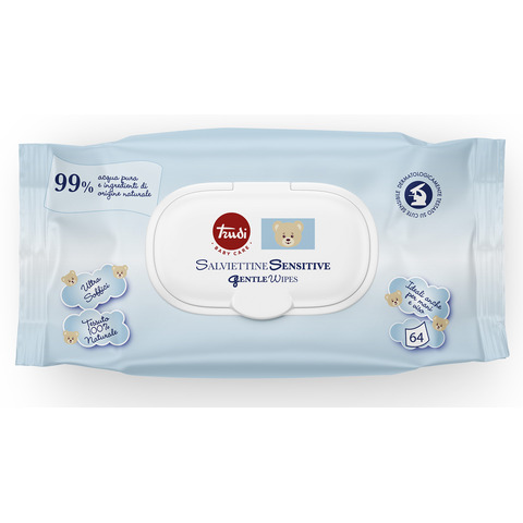 Salviettine Sensitive Trudi Baby Care 99% acqua pura 100% tessuto naturale conf. 64 pezzi con tappo - 00771