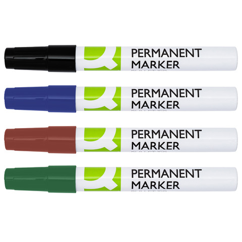Marcatore permanente Q-Connect con fusto in metallo e punta conica 4 mm - conf. 4 pz - colori assortiti - KF11712