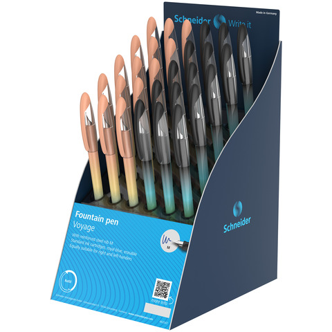 Espositore 30 penne stilografiche cancellabili Schneider Voyage tratto M inchiostro blu royal - P307042