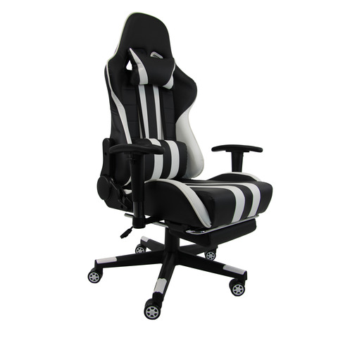 Poltrona gaming Unisit CH braccioli reg. e poggiapiede nero rivestimento in sky nero/bianco - CHJUV