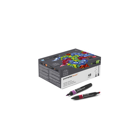 Pennarelli Winsor&Newton Promarker Brush doppia punta scalpello-pennello - conf. 48 pz colori assortiti - 0290080