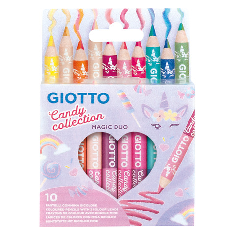 Matite colorate con punta bicolore Giotto Magic Duo Candy Collection conf. 10 pezzi in astuccio colori pastello