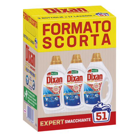 Detersivo liquido per bucato Dixan Expert smacchiante da 17 lavaggi - conf. 3 pezzi - 2970186