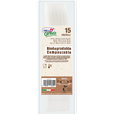 Coltelli in biocompost Dopla Green Compact avorio 180 mm - conf. 15 pz - 03901