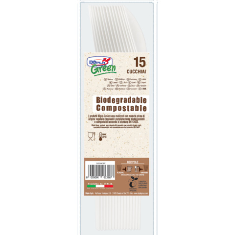 Cucchiai in biocompost Dopla Green Compact avorio 180 mm - conf. 15 pz - 03902