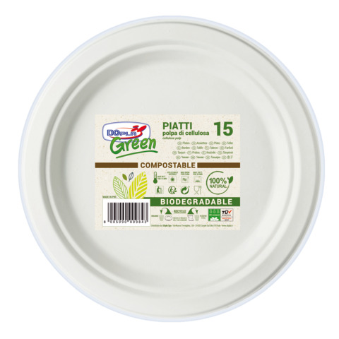 Piatti piani in polpa Dopla Green Ø 220 mm bianco - conf. 15 pz - 07741