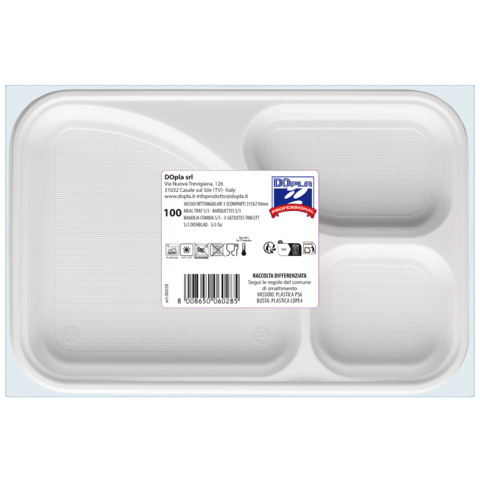 Vassoio rettangolare in PS Dopla Professional 3 scomparti 315x210 mm - conf. 100 pz - 06028