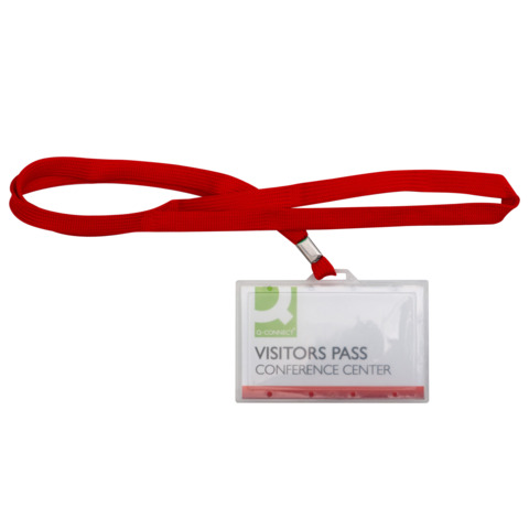 Portabadge rigido in PP Q-Connect 94x60 mm con cordoncino rosso - conf. 50 pz - KF03303