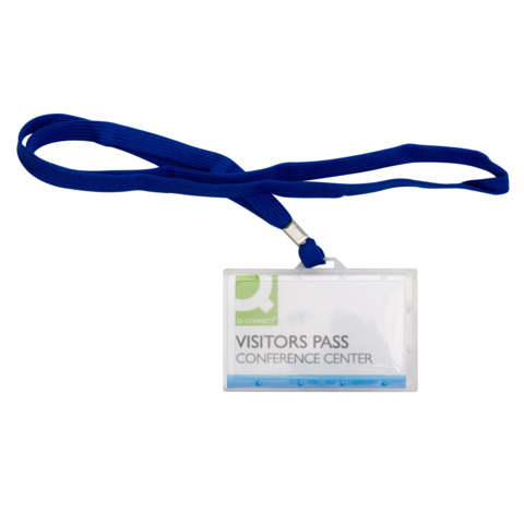 Portabadge rigido in PP Q-Connect 94x60 mm con cordoncino blu - conf. 50 pz - KF17112